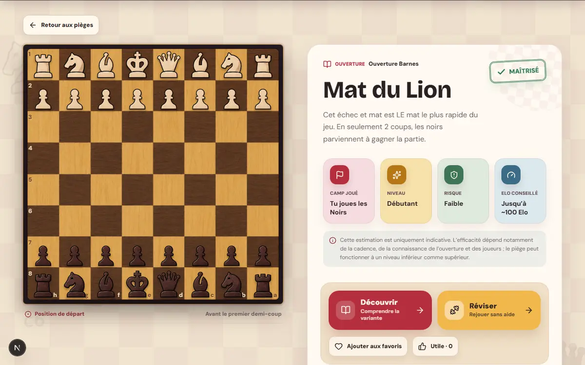 Fiche TrapMate marquée comme maîtrisée après les révisions